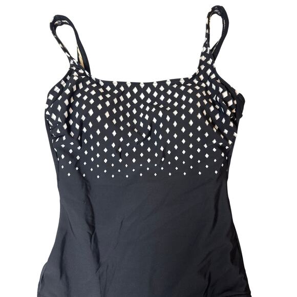 NWT Miracesuit Black & White Diamond Design one Piece Slimming Swimsuit SZ: 12 - Picture 2 of 10